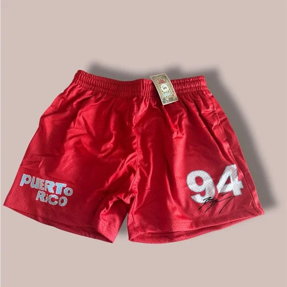 Bad Bunny Debi Tirar Mas Fotos Puerto Rico Red Athletic Men's Shorts Size Medium - Picture 1 of 5